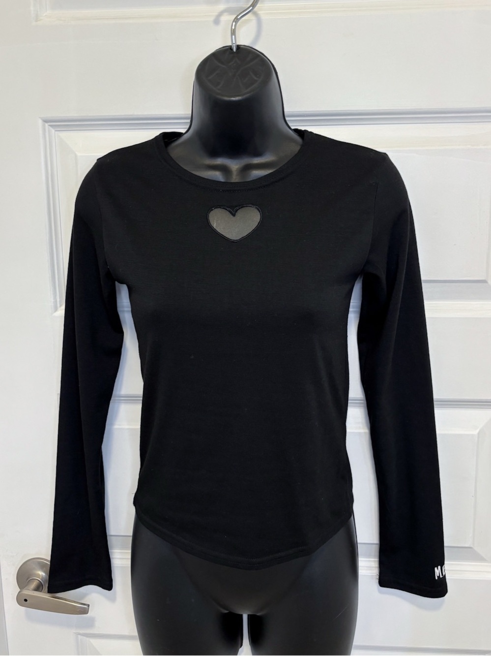 Black Heart Cut Out Keyhole Long Sleeve Top Kawaii